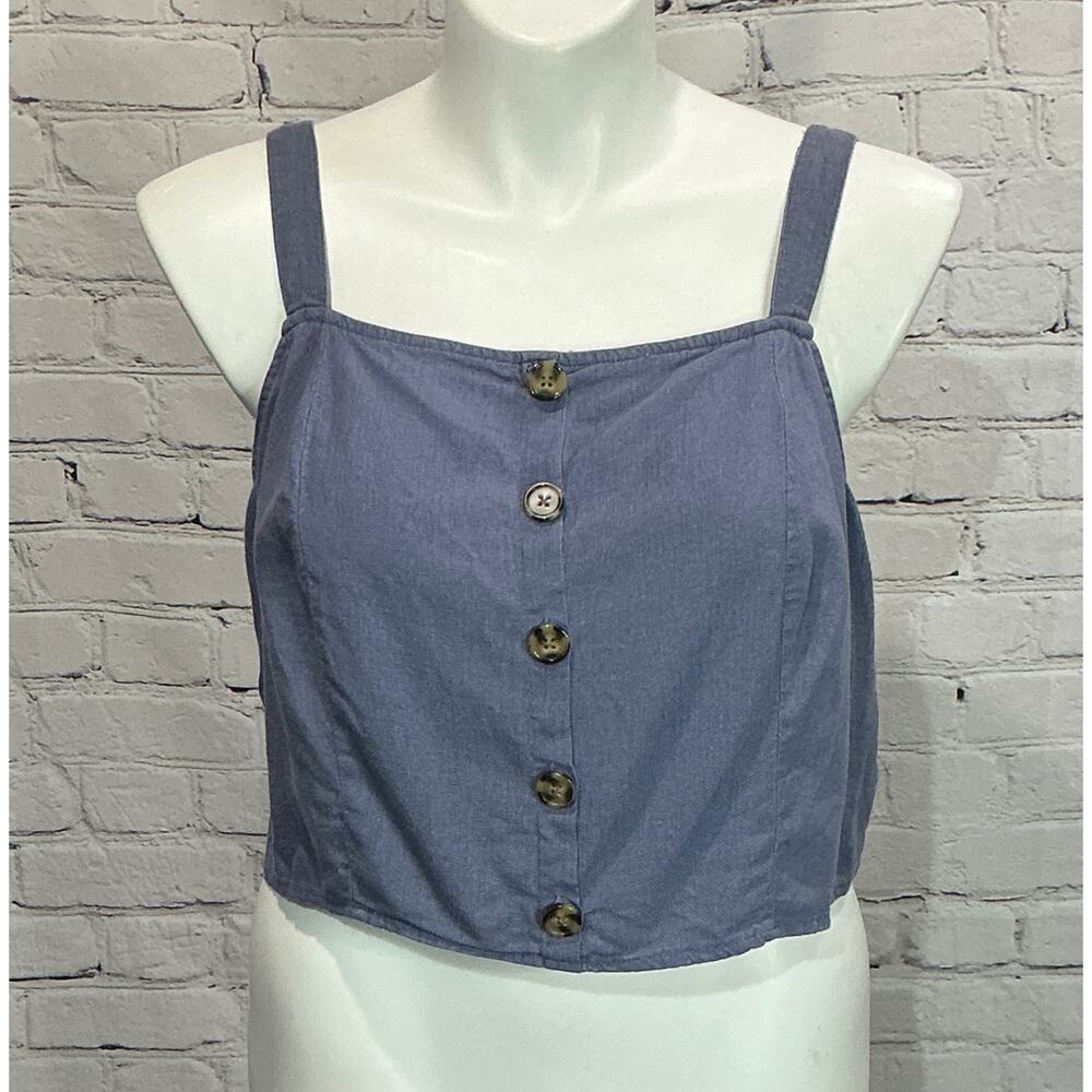 Torrid Women's Blue Linen Blend Button-Front Crop Tank (Size 2)